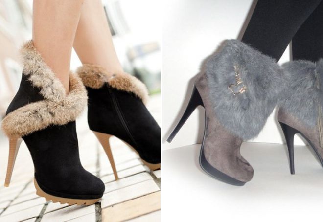 ботильоны на каблуке с мехом