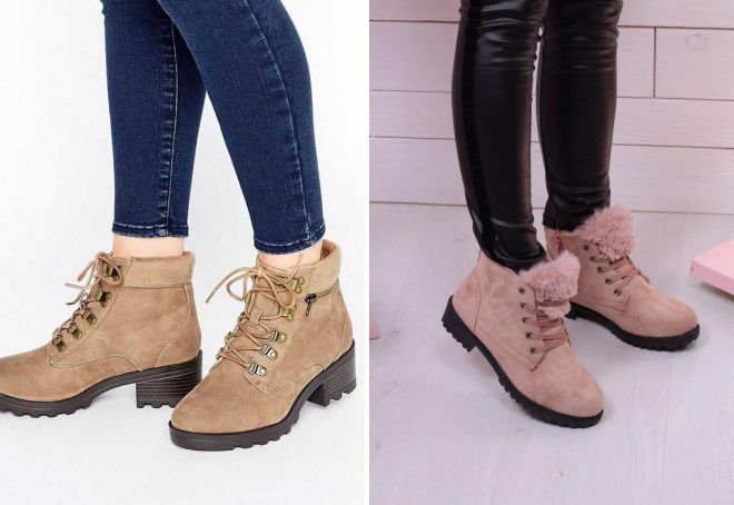 ботильоны на меху на плоской подошве
