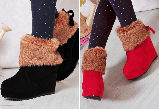 ботильоны на платформе с мехом