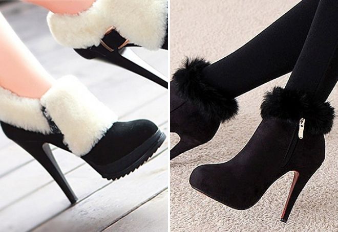 ботильоны на шпильке с мехом