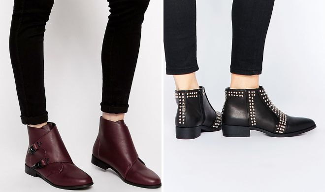 кожаные ботильоны без каблука