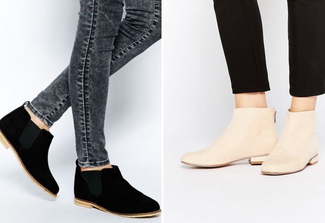 замшевые ботильоны без каблука