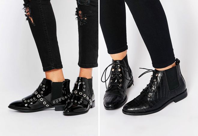 лаковые ботильоны без каблука