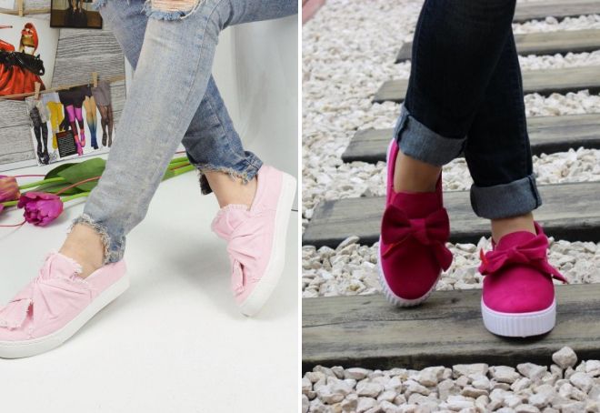 женские слипоны с бантом