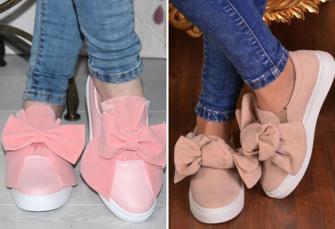 слипоны с большим бантом