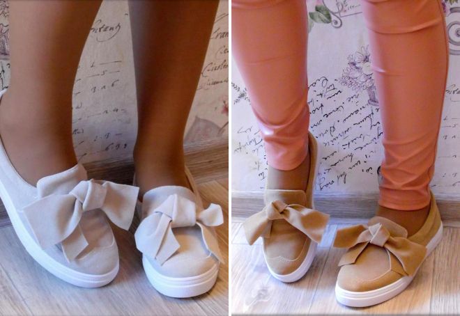 модные слипоны с бантом