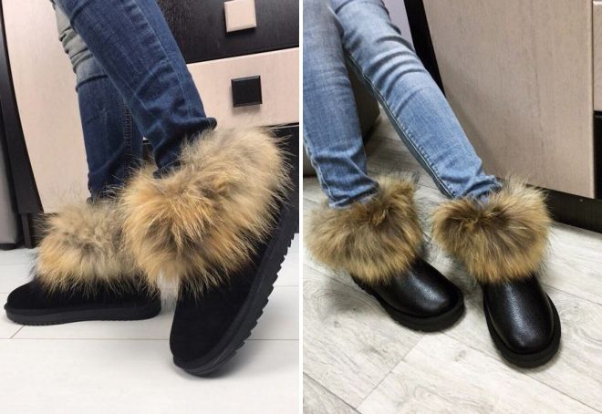 угги с мехом енота