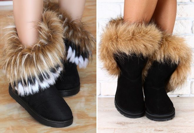 замшевые угги с мехом