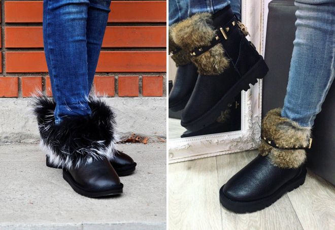 кожаные угги с мехом