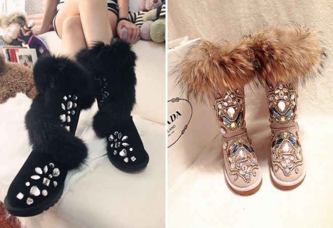 угги с мехом и стразами