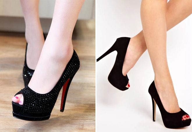 черные туфли на каблуке с открытым носом