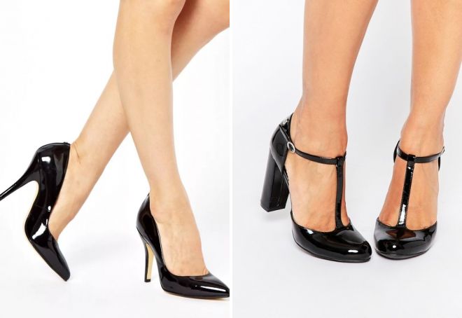 черные лакированные туфли на каблуке