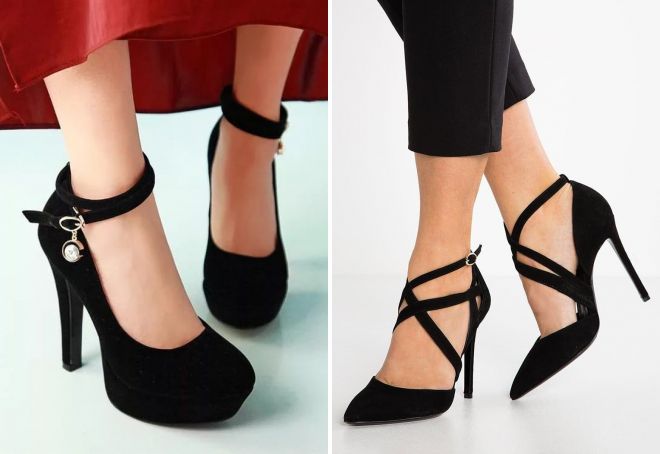 черные туфли на каблуке с ремешком