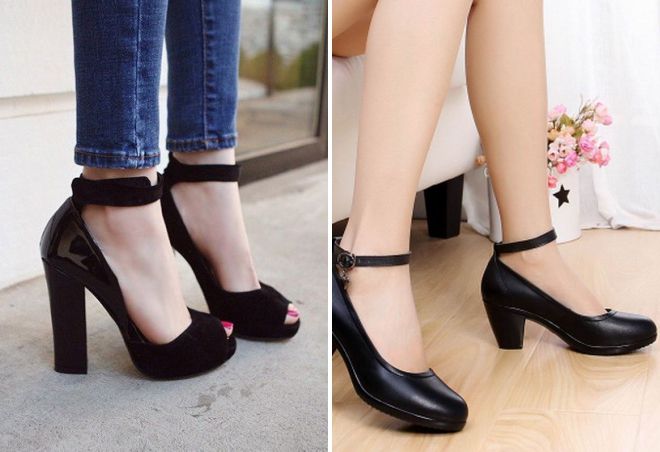 черные туфли на толстом каблуке с ремешком