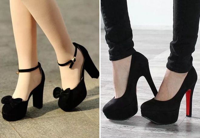 черные замшевые туфли на каблуке