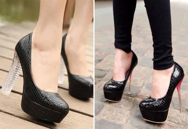 черные кожаные туфли на каблуке