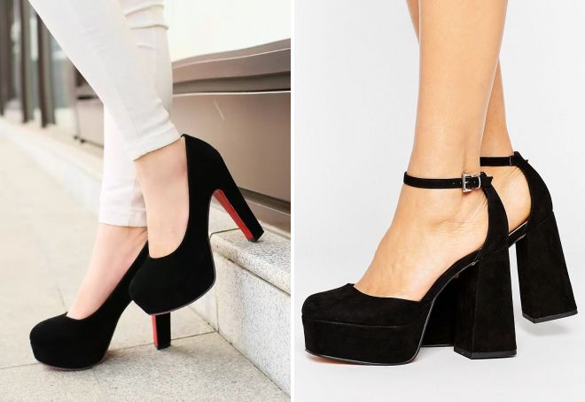 черные замшевые туфли на высоком каблуке