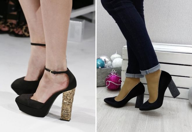 черные туфли на высоком толстом каблуке