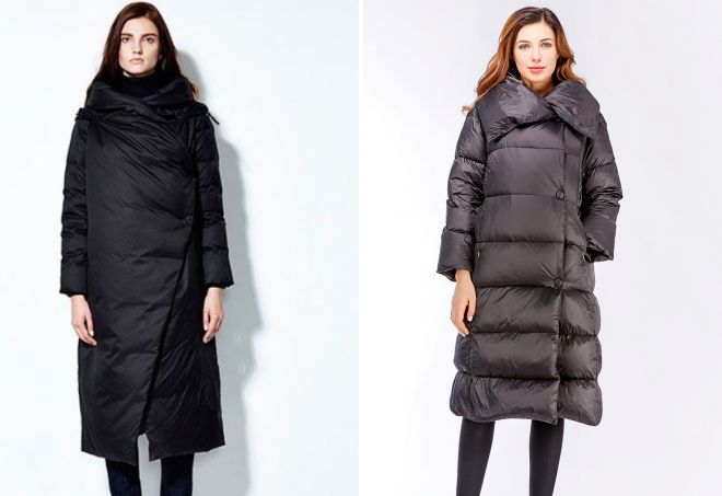 длинный пуховик с запахом