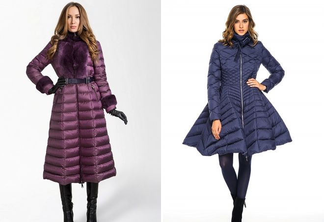длинный приталенный пуховик