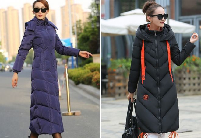 модные длинные пуховики