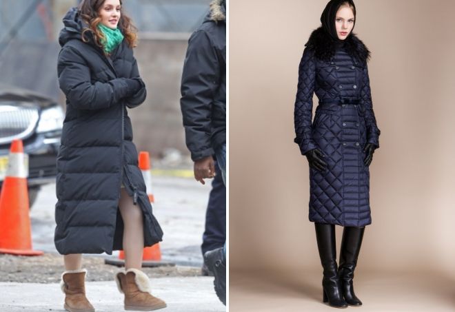 с какой обувью сочетать длинные пуховики