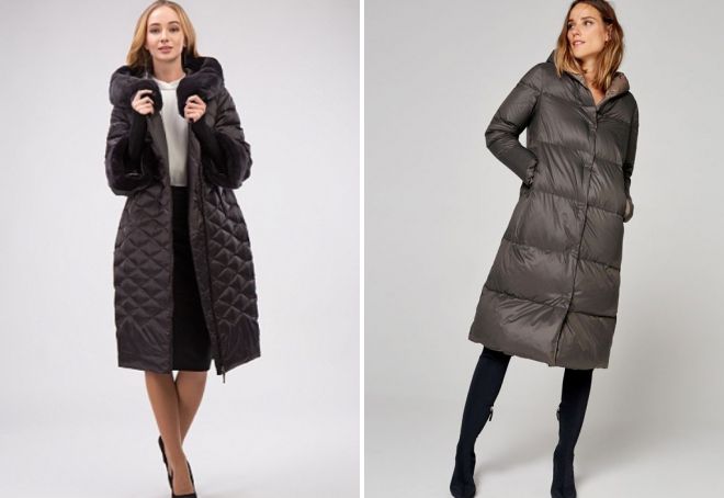 длинный пуховик с капюшоном