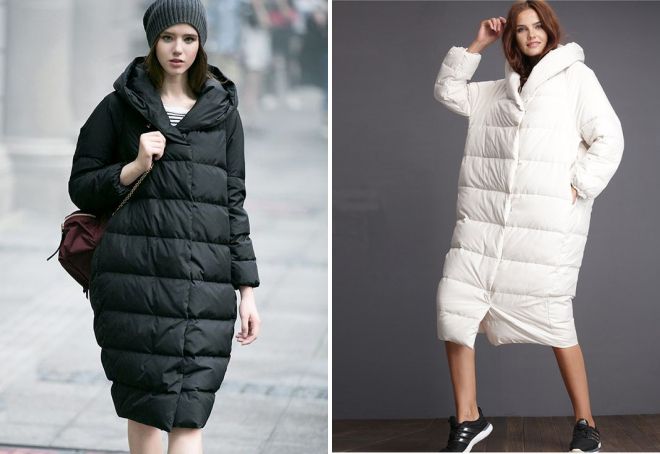 длинный пуховик кокон